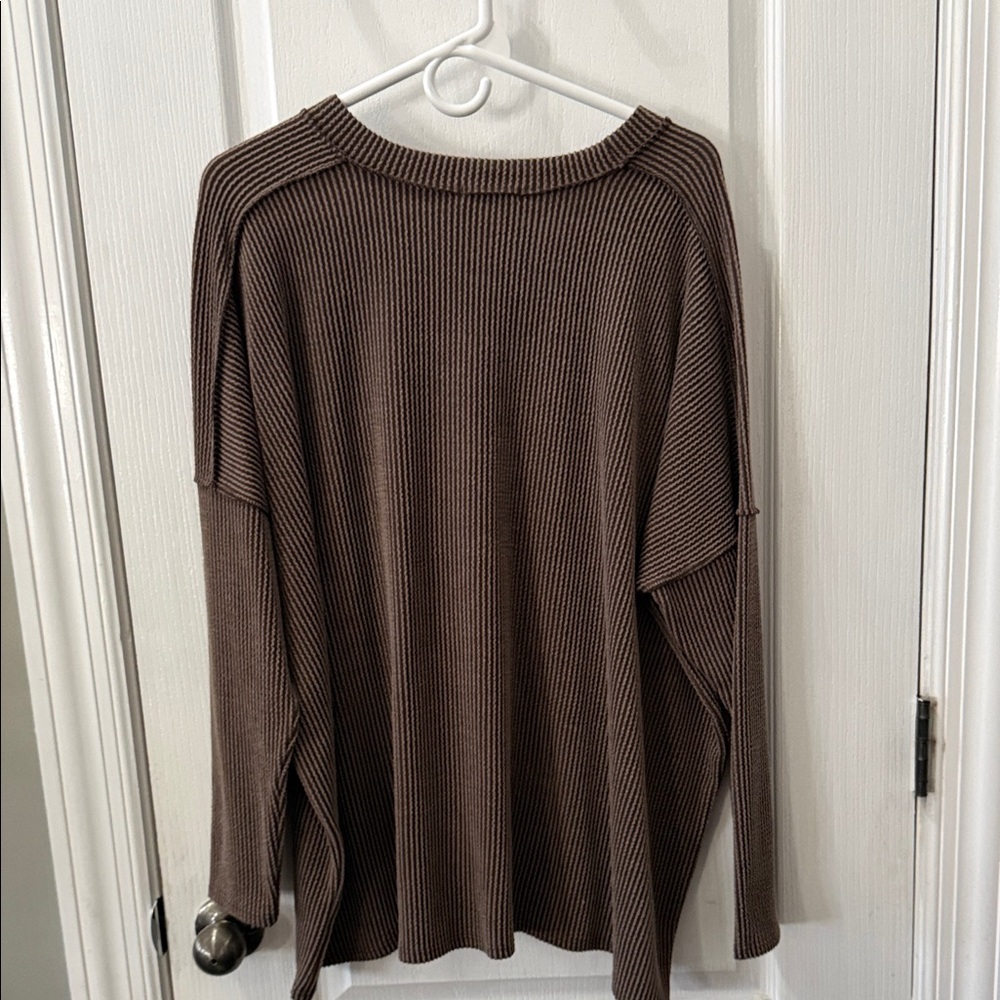 Brown Ribbed Knit Sweater - Picture 2 of 2